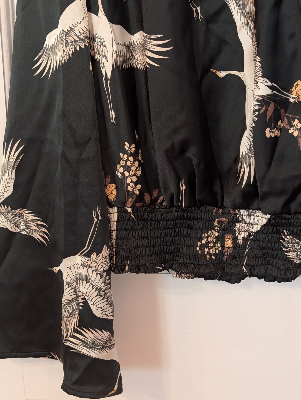NWT Pleione Crane Print Faux Wrap Blouse Women's XL Kimono Sleeve Top - Picture 4 of 7